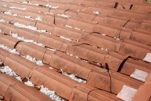 Damaged roof caused by hail