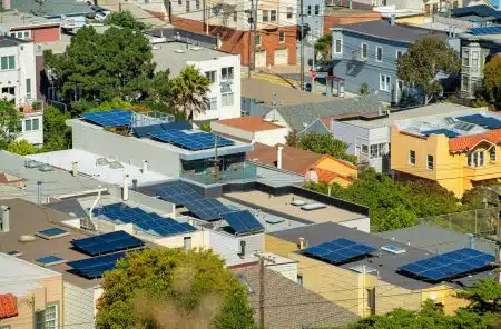 top view of buildings with flat roofing