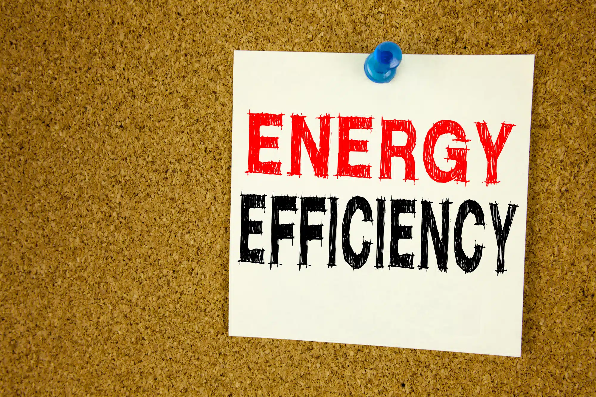 Hand writing text caption inspiration showing Energy Efficiency concept meaning Building Technology Efficiency written on sticky note reminder isolated background space