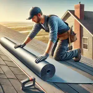 worker laying underlayment