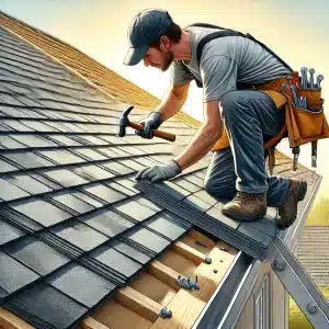 worker adding shingle layer