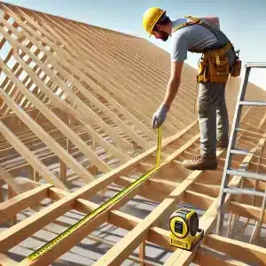 worker measuring roof area