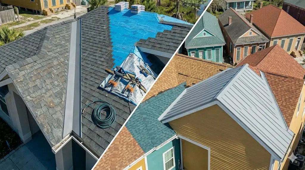New Orleans rooftops showing flashing details